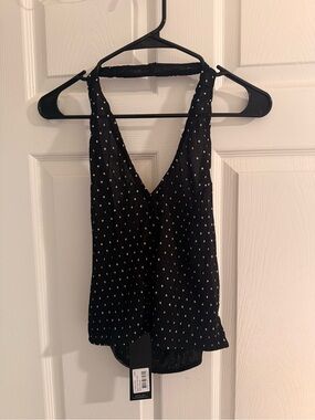 Lioness Black Polka Dot V-Neck Tie-Halter Camisole